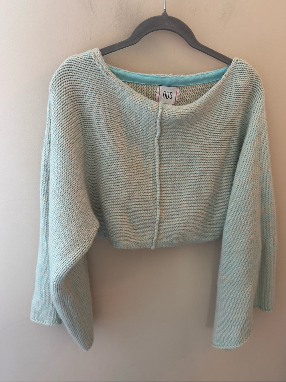 BDG Cropped Sweater seafoam green cream variation size Medium